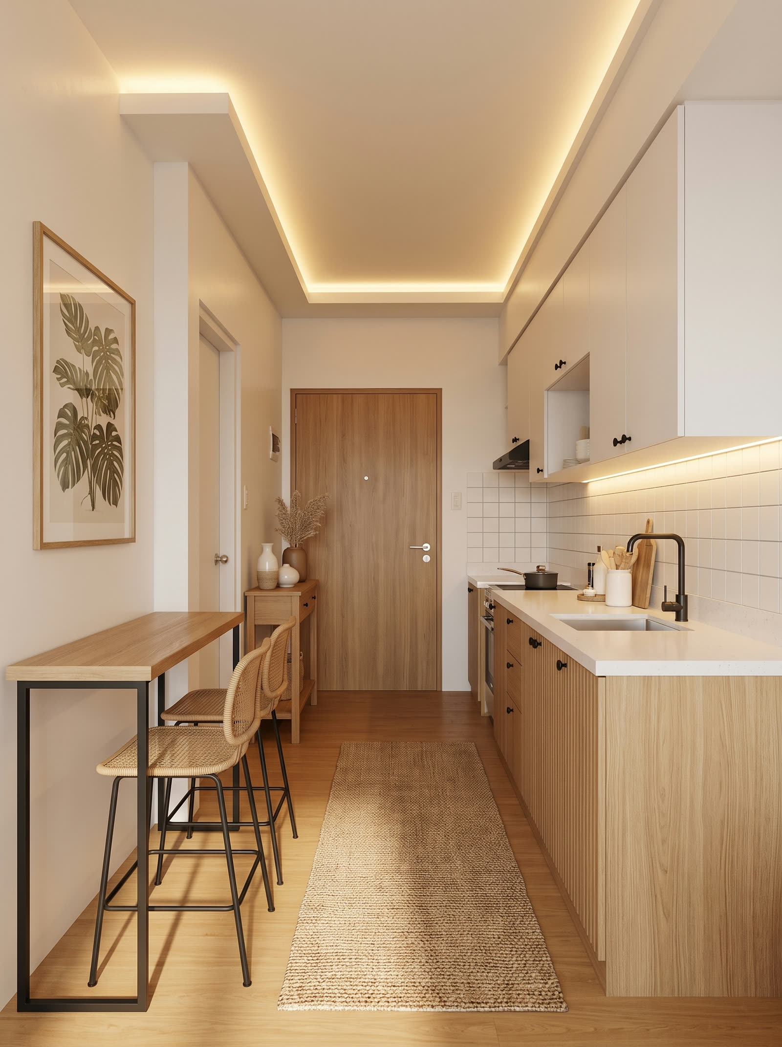 Reverse view toward entry and kitchen, Scheme A